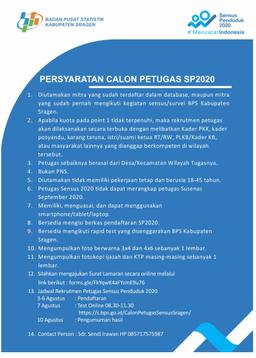 Rekrutmen Petugas Sensus Penduduk 2020 BPS Kabupaten Sragen